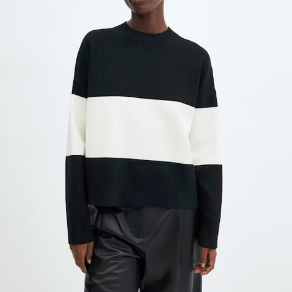 MANGO Oversized striped sweater - Black and White